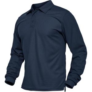 imageMAGCOMSEN Mens Polo Shirts Long Sleeve Collared Moisture Wicking Performance Golf Athletic Casual WorkNavy