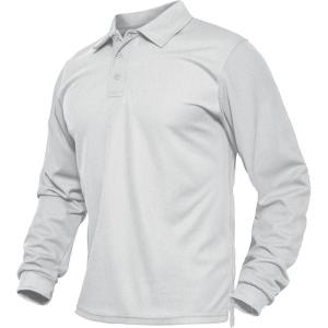 imageMAGCOMSEN Mens Polo Shirts Long Sleeve Collared Moisture Wicking Performance Golf Athletic Casual WorkWhite