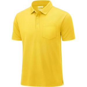 imageMAGCOMSEN Mens Polo Shirts Short Sleeve Cotton Pique Golf Shirts with Pocket Casual Performance Moisture Wicking Polos Yellow S