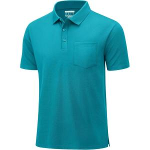 imageMAGCOMSEN Mens Polo Shirts Short Sleeve Cotton Pique Golf Shirts with Pocket Casual Performance Moisture Wicking PolosBlue Green