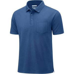 imageMAGCOMSEN Mens Polo Shirts Short Sleeve Cotton Pique Golf Shirts with Pocket Casual Performance Moisture Wicking PolosBluegray