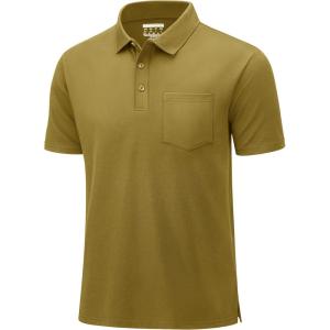 imageMAGCOMSEN Mens Polo Shirts Short Sleeve Cotton Pique Golf Shirts with Pocket Casual Performance Moisture Wicking PolosBrown