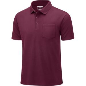 imageMAGCOMSEN Mens Polo Shirts Short Sleeve Cotton Pique Golf Shirts with Pocket Casual Performance Moisture Wicking PolosBurgundy