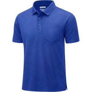 imageMAGCOMSEN Mens Polo Shirts Short Sleeve Cotton Pique Golf Shirts with Pocket Casual Performance Moisture Wicking PolosColor Blue