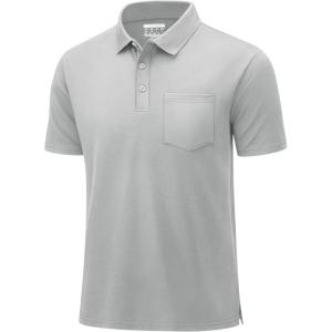 imageMAGCOMSEN Mens Polo Shirts Short Sleeve Cotton Pique Golf Shirts with Pocket Casual Performance Moisture Wicking PolosLite Gray