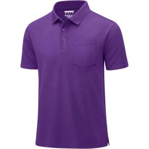 imageMAGCOMSEN Mens Polo Shirts Short Sleeve Cotton Pique Golf Shirts with Pocket Casual Performance Moisture Wicking PolosPurple