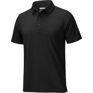 imageMAGCOMSEN Mens Polo Shirts Short Sleeve Dry Fit Golf Shirts Moisture Wicking Performance Athletic Casual Collared ShirtBlack