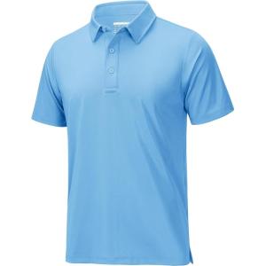 imageMAGCOMSEN Mens Polo Shirts Short Sleeve Dry Fit Golf Shirts Moisture Wicking Performance Athletic Casual Collared ShirtSky Blue