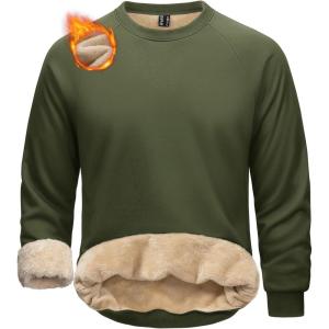 imageMAGCOMSEN Mens Sweatshirts Sherpa Lined Heavyweight Fleece Pullover Warm Crewneck Winter SweatshirtArmy Green