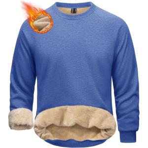 imageMAGCOMSEN Mens Sweatshirts Sherpa Lined Heavyweight Fleece Pullover Warm Crewneck Winter SweatshirtGrey Blue