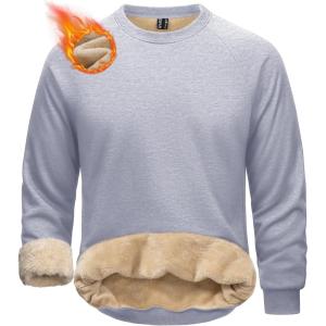 imageMAGCOMSEN Mens Sweatshirts Sherpa Lined Heavyweight Fleece Pullover Warm Crewneck Winter SweatshirtLight Gray