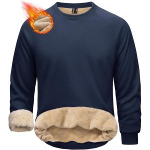 imageMAGCOMSEN Mens Sweatshirts Sherpa Lined Heavyweight Fleece Pullover Warm Crewneck Winter SweatshirtNavy