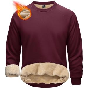 imageMAGCOMSEN Mens Sweatshirts Sherpa Lined Heavyweight Fleece Pullover Warm Crewneck Winter SweatshirtWine Red