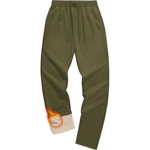 imageMAGCOMSEN Mens Winter Fleece Pants Sherpa Lined Sweatpants with Pockets Drawstring Lounge Running Athletic Warm PantsArmy Green