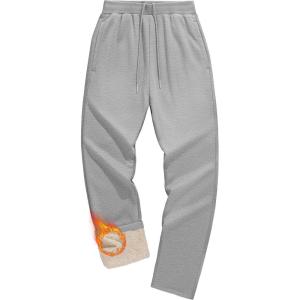 imageMAGCOMSEN Mens Winter Fleece Pants Sherpa Lined Sweatpants with Pockets Drawstring Lounge Running Athletic Warm PantsLight Grey
