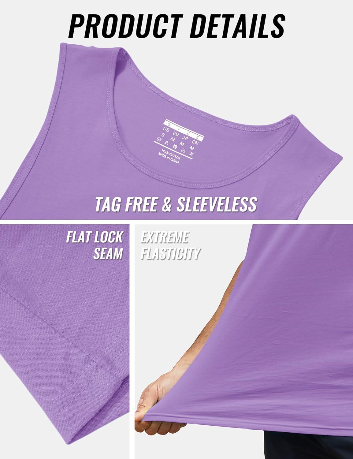 imageMAGCOMSEN Cotton Tank Tops Sleeveless Shirts for Men Athletic Cut Off Shirt Muscle Sleeveless Shirt for Summer Light Purple L