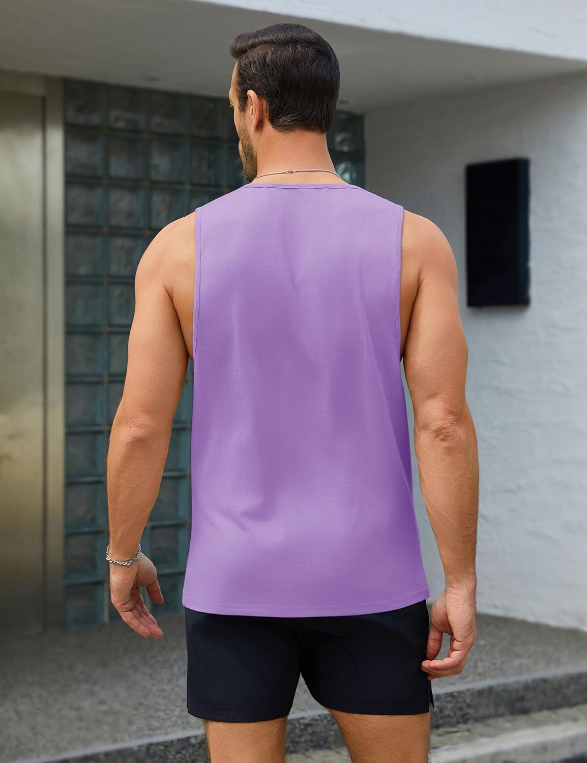 imageMAGCOMSEN Cotton Tank Tops Sleeveless Shirts for Men Athletic Cut Off Shirt Muscle Sleeveless Shirt for Summer Light Purple L