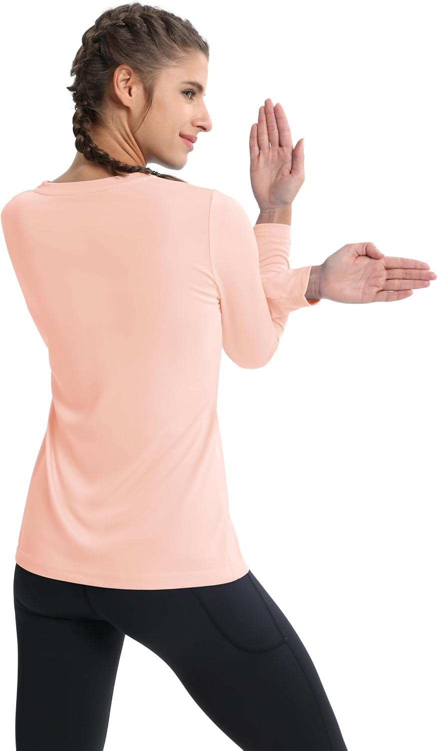 imageMAGCOMSEN SPF Shirts for Women Long Sleeve Workout Tops VNeck UPF 50 UV Sun Shirt Quick Dry Performance Tees Swim TopsApricot