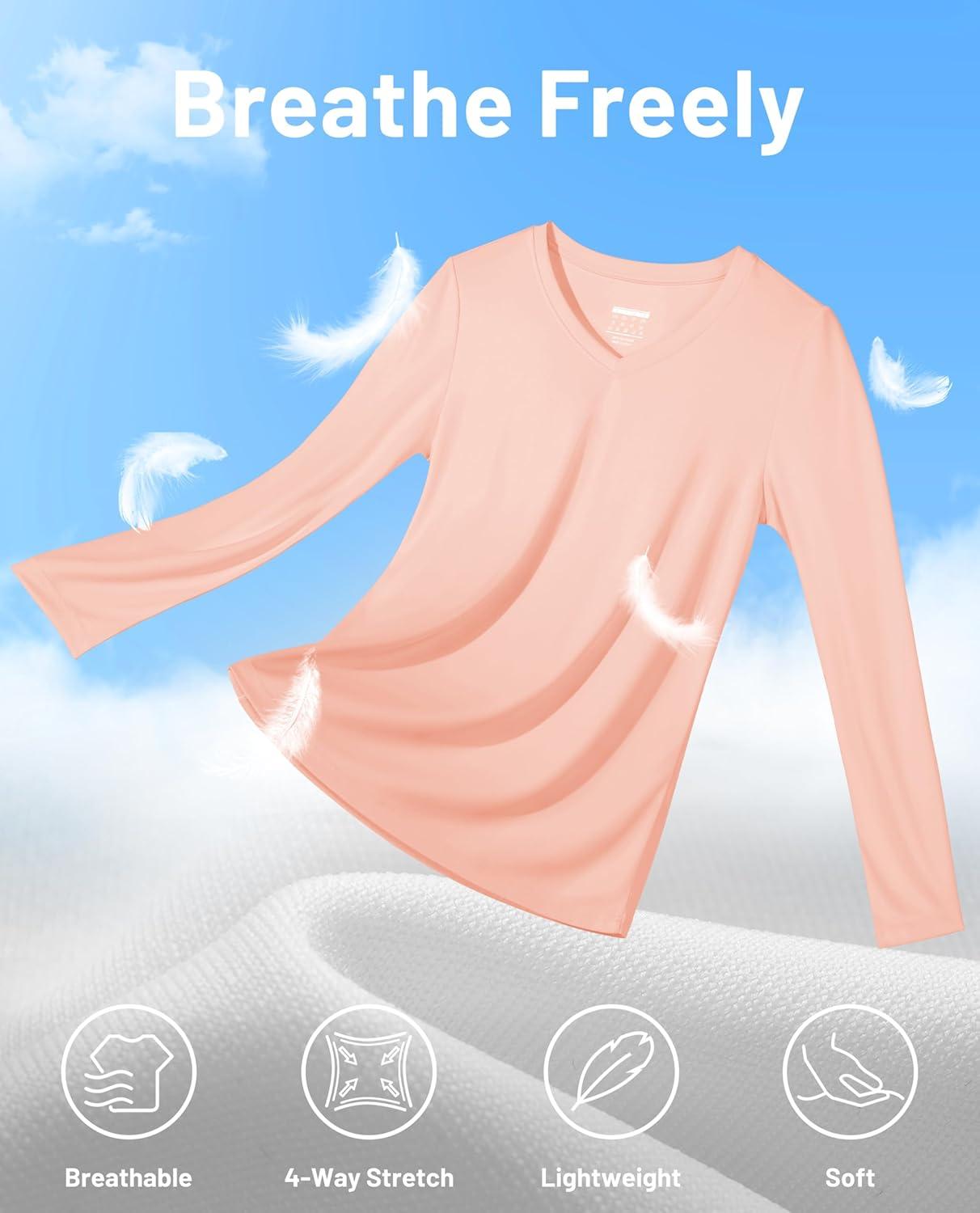 imageMAGCOMSEN SPF Shirts for Women Long Sleeve Workout Tops VNeck UPF 50 UV Sun Shirt Quick Dry Performance Tees Swim TopsApricot