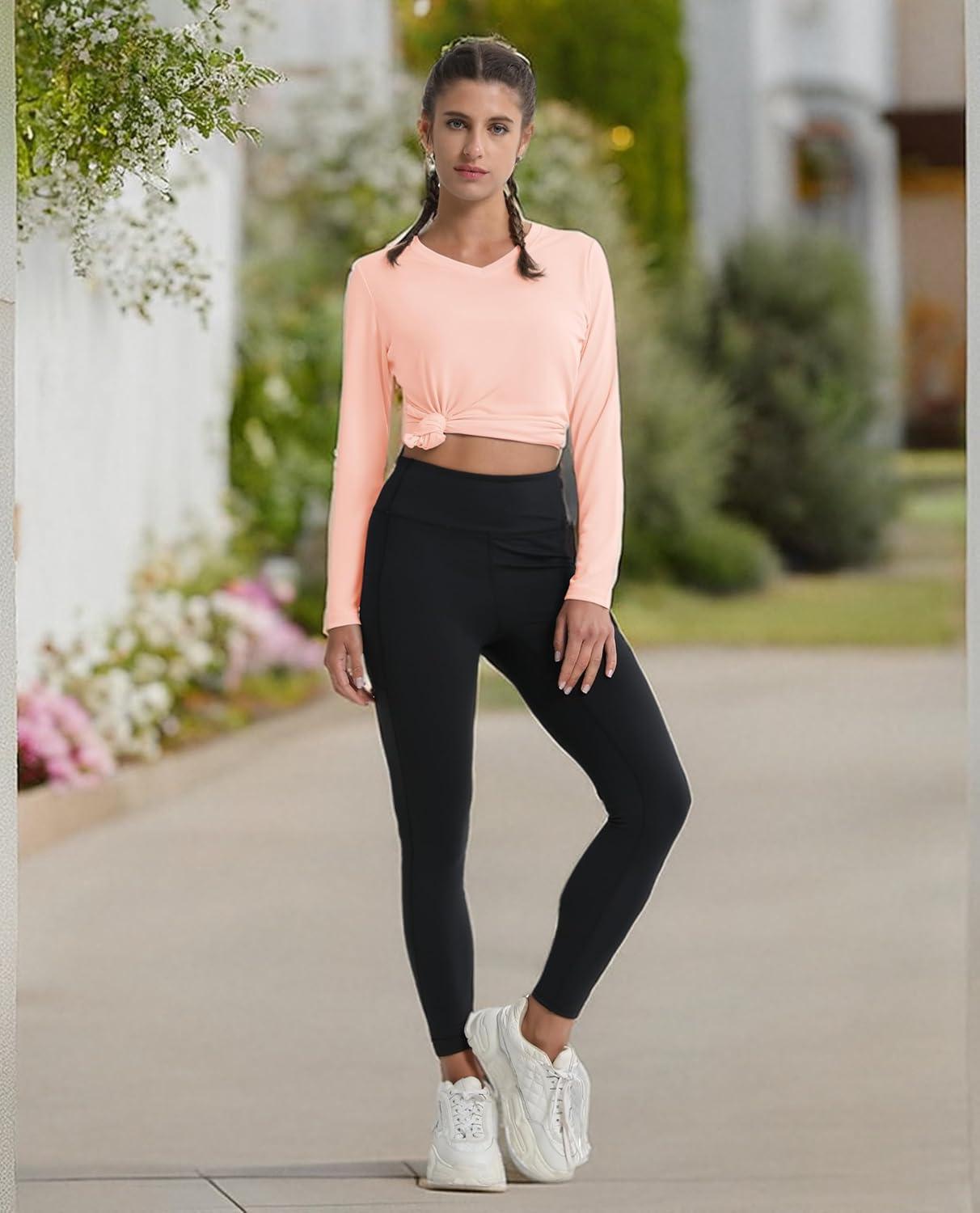 imageMAGCOMSEN SPF Shirts for Women Long Sleeve Workout Tops VNeck UPF 50 UV Sun Shirt Quick Dry Performance Tees Swim TopsApricot