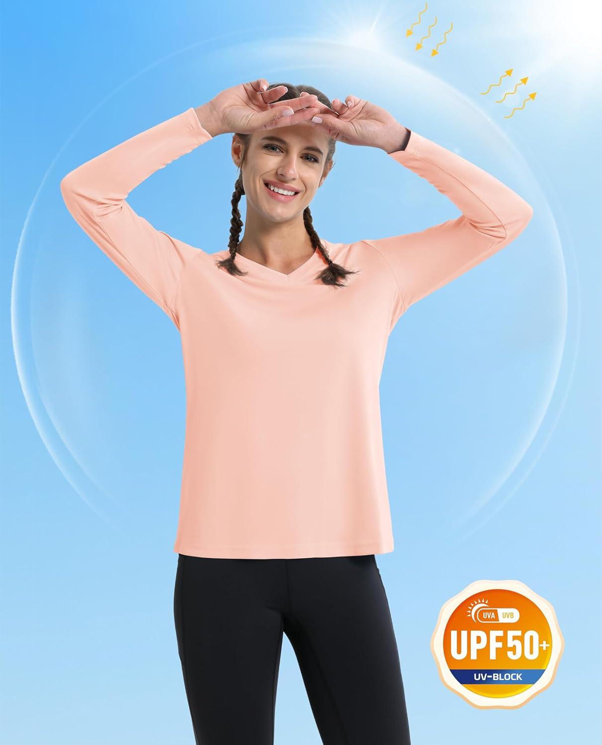 imageMAGCOMSEN SPF Shirts for Women Long Sleeve Workout Tops VNeck UPF 50 UV Sun Shirt Quick Dry Performance Tees Swim TopsApricot