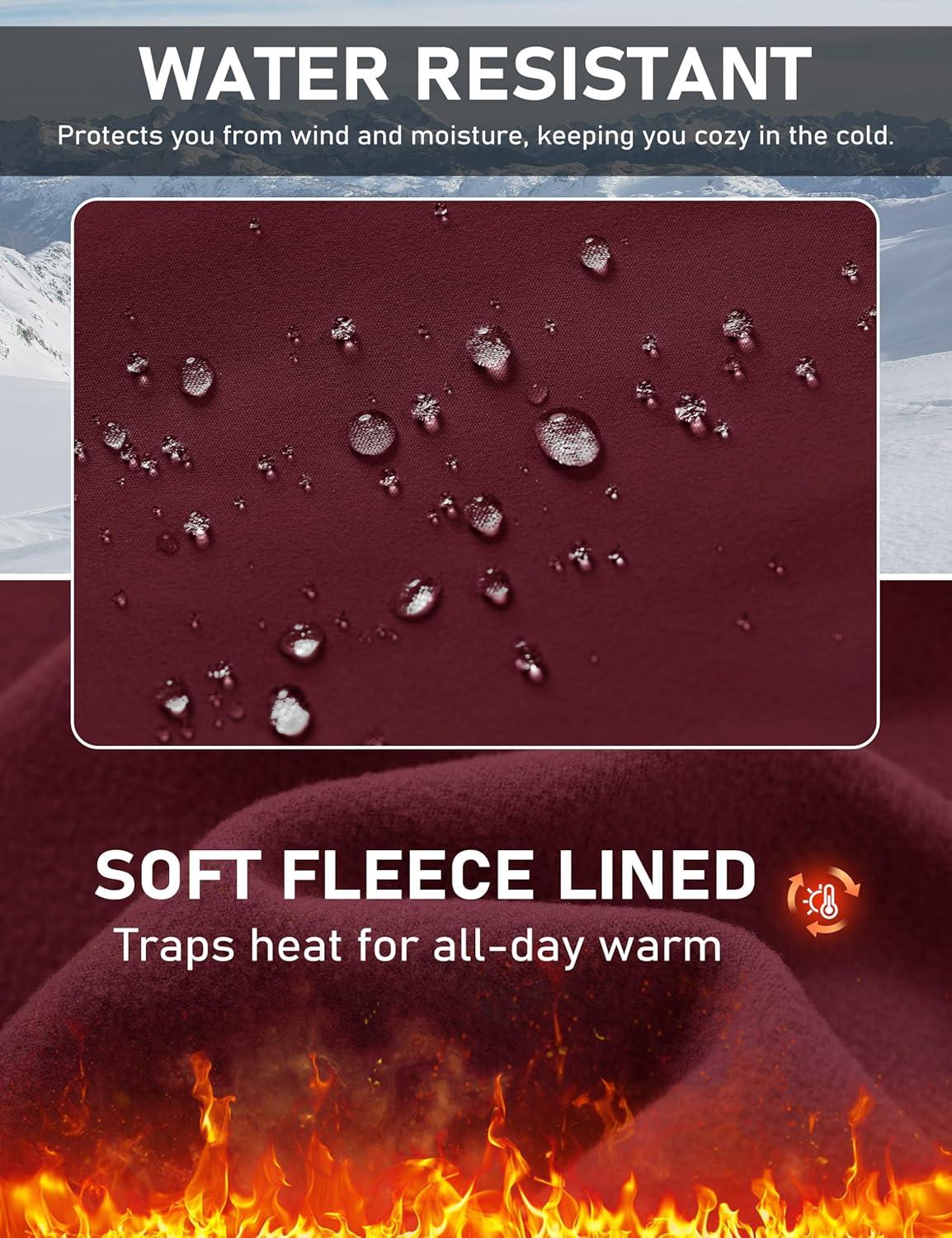 imageMAGCOMSEN Womens Fleece Lined Leggings Flare Pants High Waist Water Resistant Winter Thermal Casual Pants with PocketsBurgundy