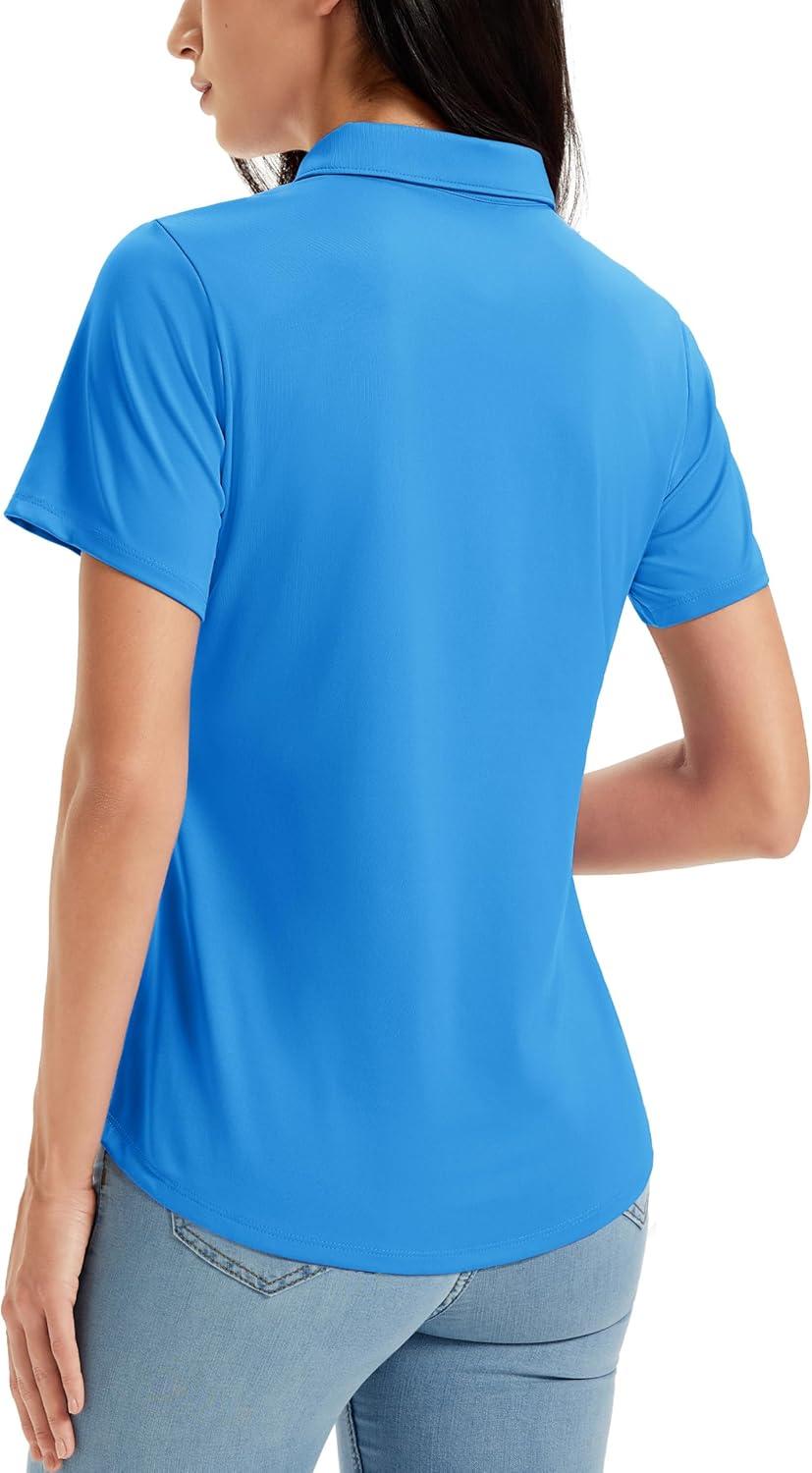 imageMAGCOMSEN Womens Golf Shirts Short Sleeve Polo UPF 50 V Neck Collared Tops Quick Dry Tennis Athletic T ShirtsAzure