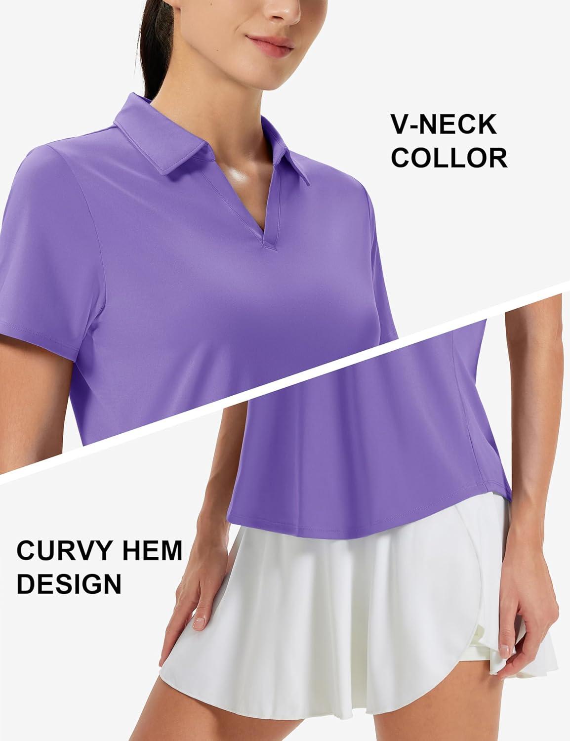 imageMAGCOMSEN Womens Golf Shirts Short Sleeve Polo UPF 50 V Neck Collared Tops Quick Dry Tennis Athletic T ShirtsLight Purple