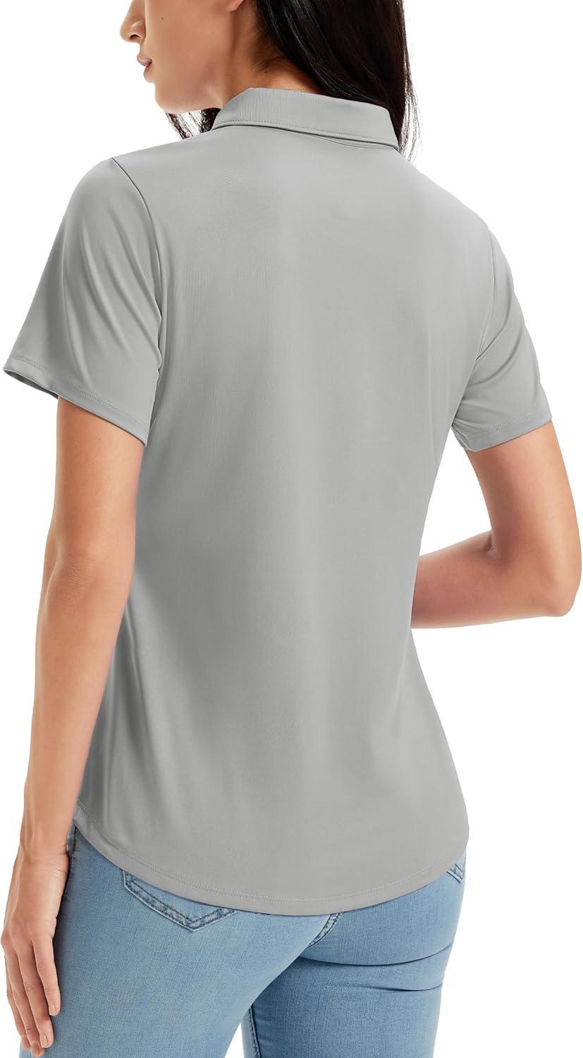 imageMAGCOMSEN Womens Golf Shirts Short Sleeve Polo UPF 50 V Neck Collared Tops Quick Dry Tennis Athletic T ShirtsLightgrey