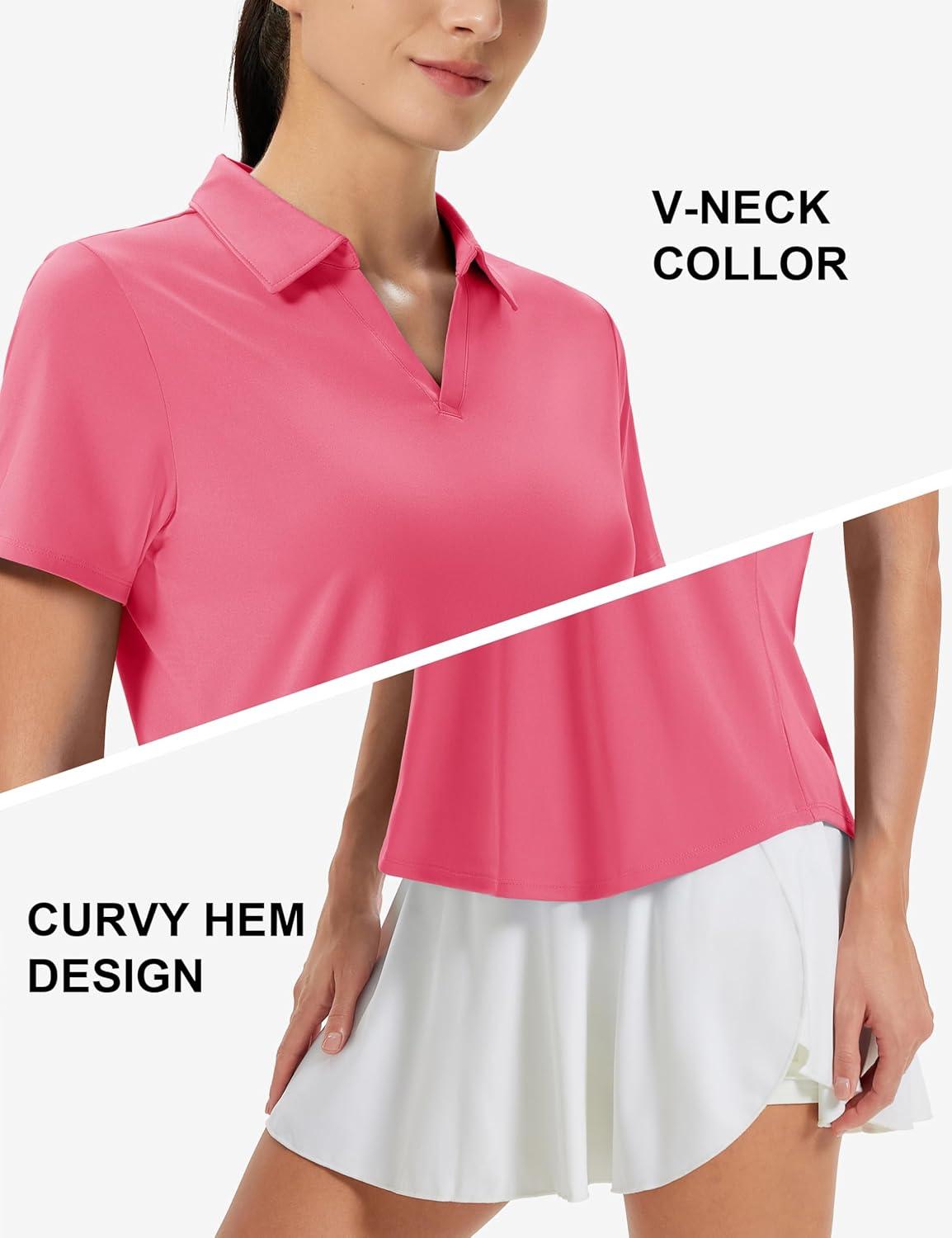 imageMAGCOMSEN Womens Golf Shirts Short Sleeve Polo UPF 50 V Neck Collared Tops Quick Dry Tennis Athletic T ShirtsRosered
