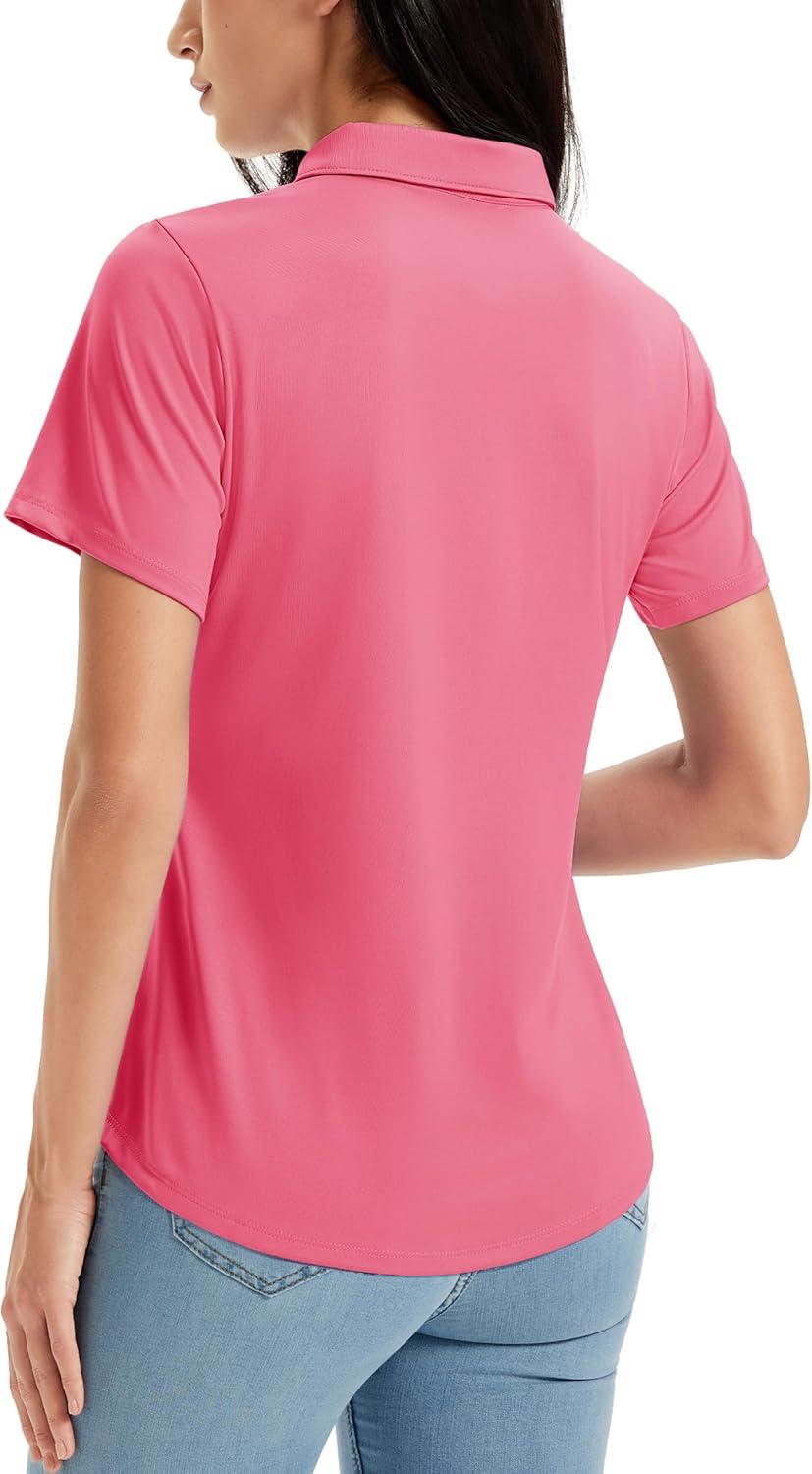 imageMAGCOMSEN Womens Golf Shirts Short Sleeve Polo UPF 50 V Neck Collared Tops Quick Dry Tennis Athletic T ShirtsRosered