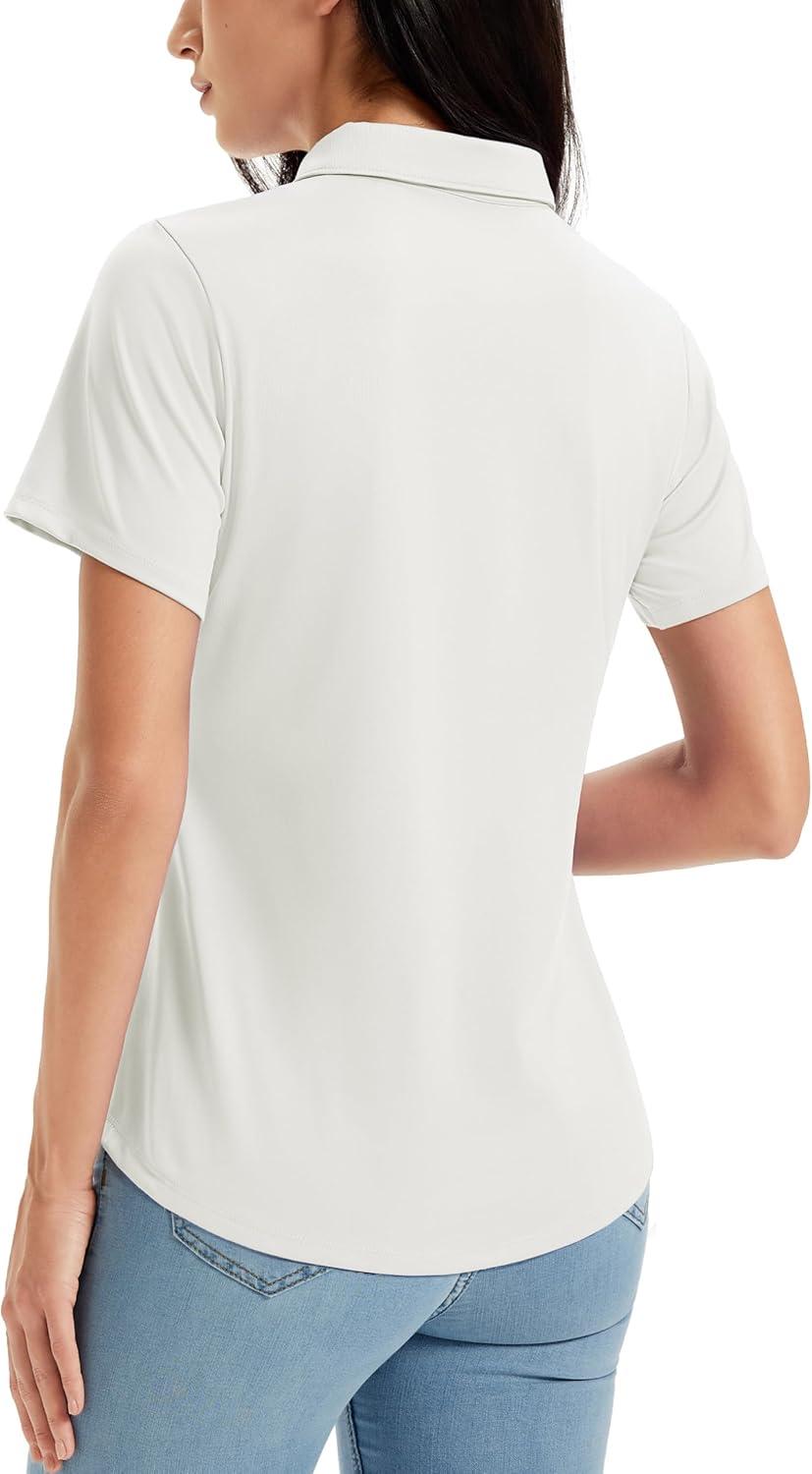 imageMAGCOMSEN Womens Golf Shirts Short Sleeve Polo UPF 50 V Neck Collared Tops Quick Dry Tennis Athletic T ShirtsWhite