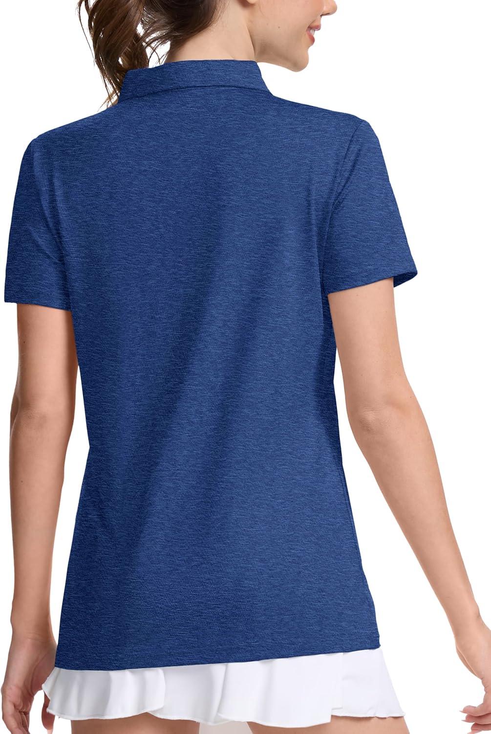 imageMAGCOMSEN Womens Polo Shirts Short Sleeve Quick Dry Golf TShirts Collared Golf Tops for Work Casual 4 ButtonsDark Blue