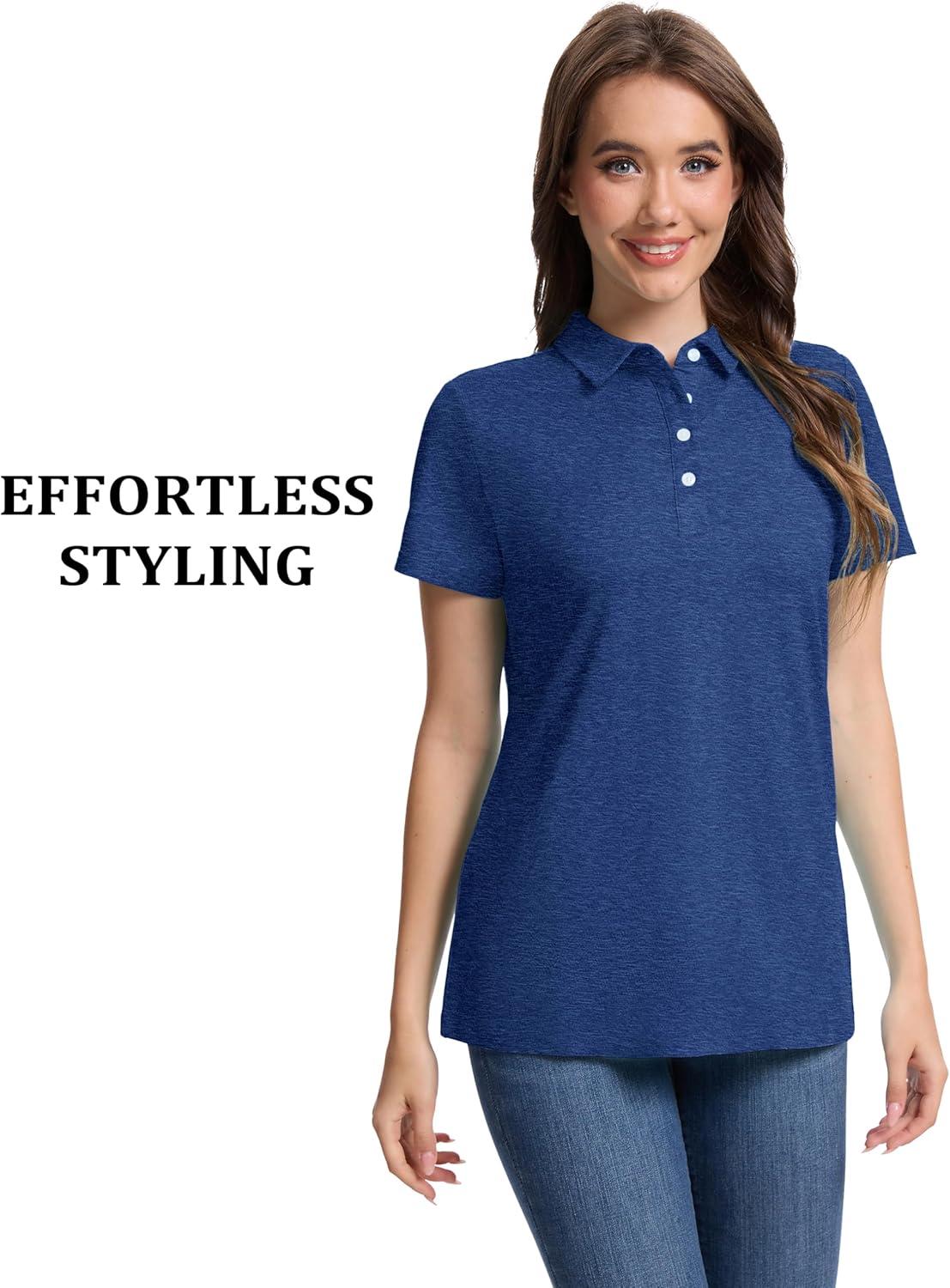 imageMAGCOMSEN Womens Polo Shirts Short Sleeve Quick Dry Golf TShirts Collared Golf Tops for Work Casual 4 ButtonsDark Blue