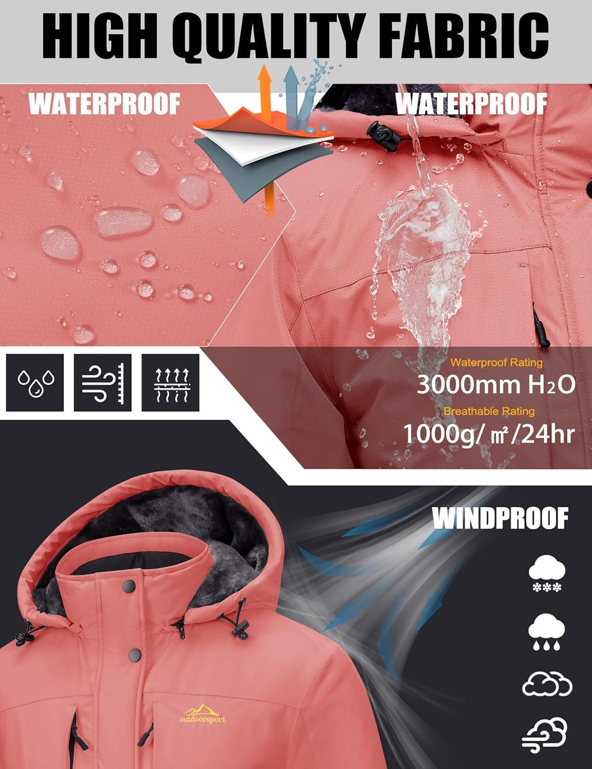 imageMAGCOMSEN Womens Ski Jacket Snow Winter Coat Waterproof Insulated Warm Fleece Thermal Skiing Jacket Windproof RaincoatAquared