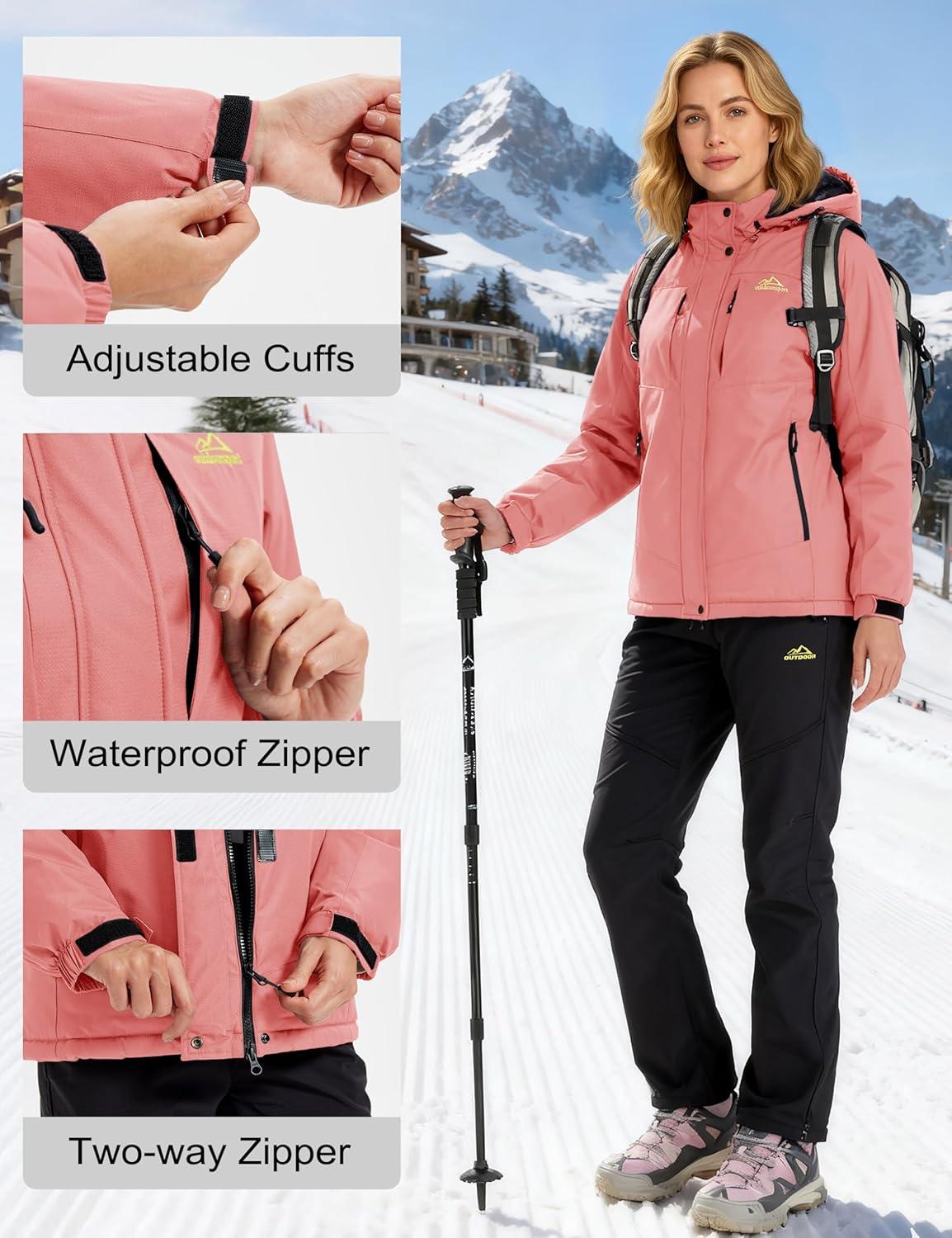 imageMAGCOMSEN Womens Ski Jacket Snow Winter Coat Waterproof Insulated Warm Fleece Thermal Skiing Jacket Windproof RaincoatAquared