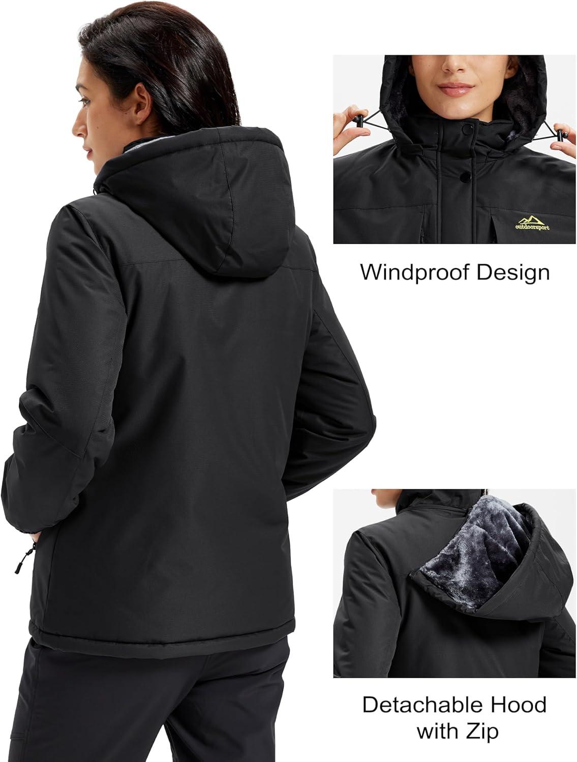 imageMAGCOMSEN Womens Ski Jacket Snow Winter Coat Waterproof Insulated Warm Fleece Thermal Skiing Jacket Windproof RaincoatBlack