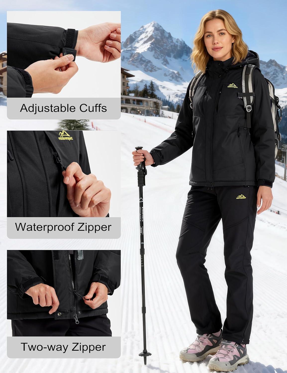imageMAGCOMSEN Womens Ski Jacket Snow Winter Coat Waterproof Insulated Warm Fleece Thermal Skiing Jacket Windproof RaincoatBlack