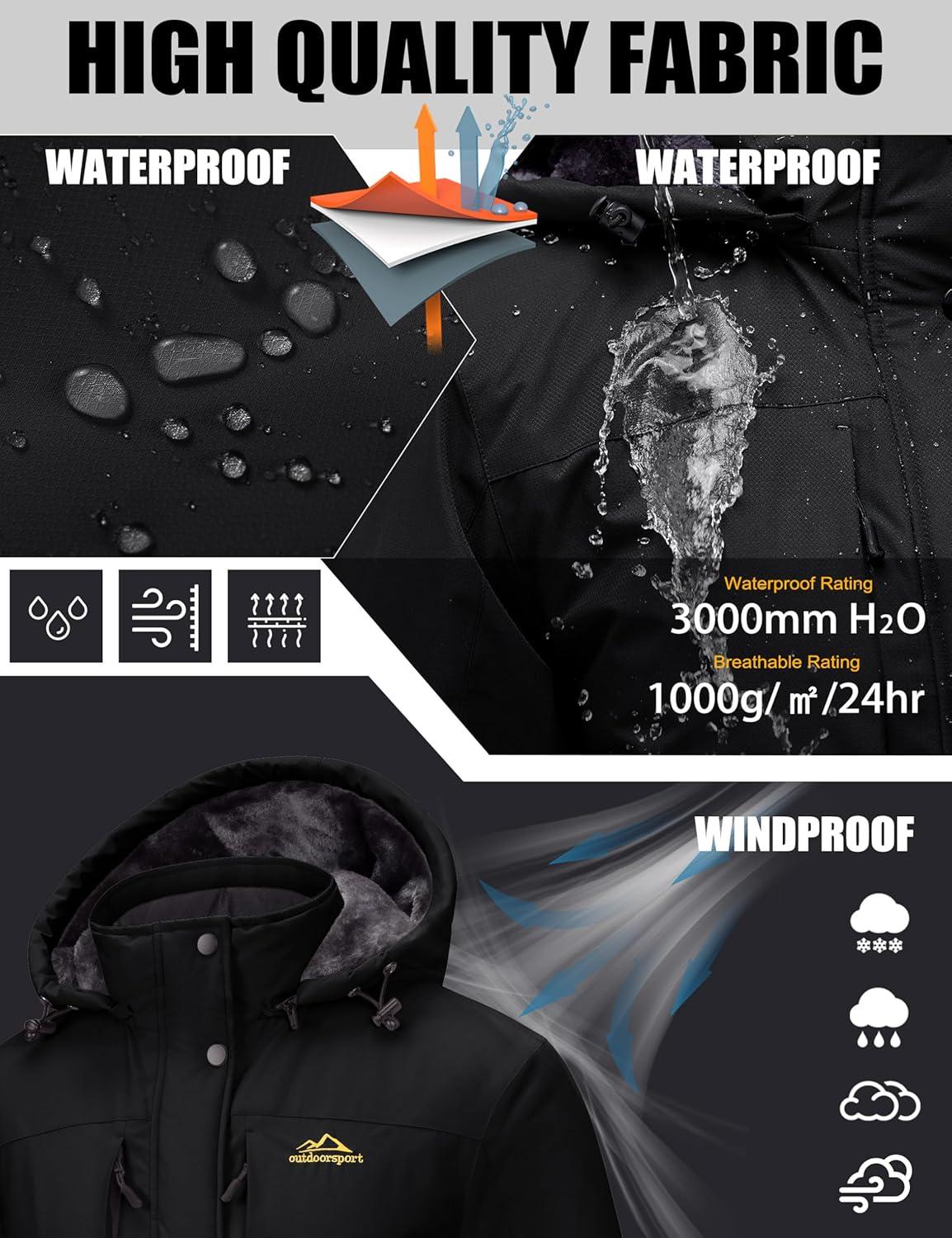 imageMAGCOMSEN Womens Ski Jacket Snow Winter Coat Waterproof Insulated Warm Fleece Thermal Skiing Jacket Windproof RaincoatBlack