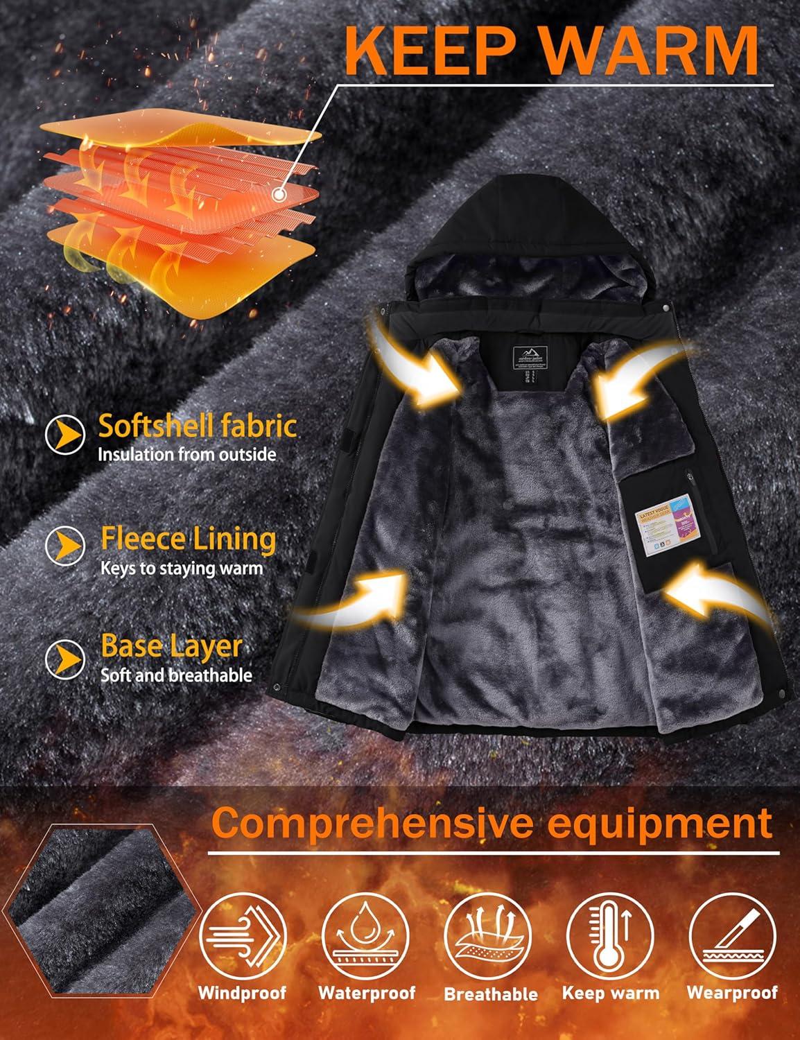 imageMAGCOMSEN Womens Ski Jacket Snow Winter Coat Waterproof Insulated Warm Fleece Thermal Skiing Jacket Windproof RaincoatBlack