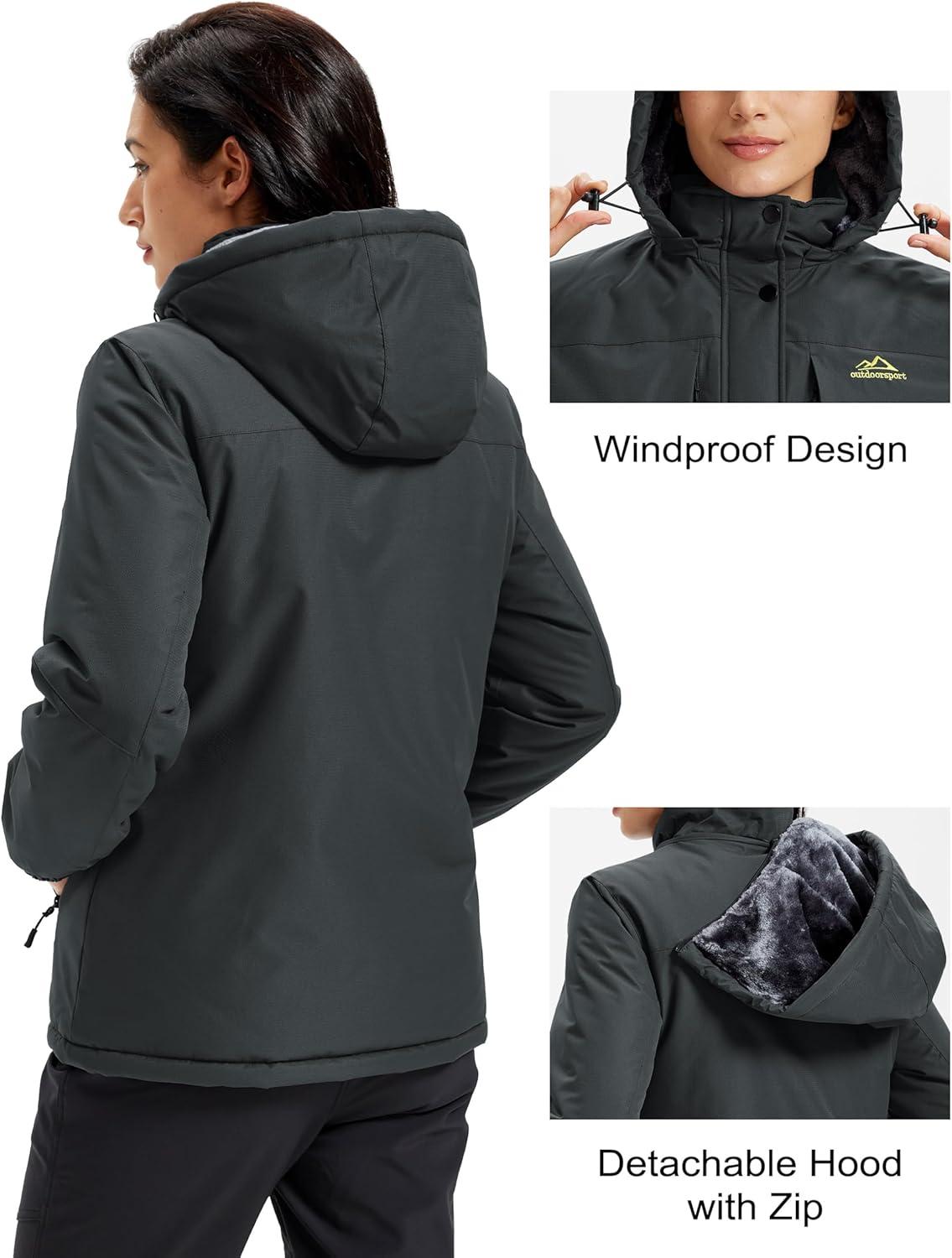 imageMAGCOMSEN Womens Ski Jacket Snow Winter Coat Waterproof Insulated Warm Fleece Thermal Skiing Jacket Windproof RaincoatCarbongrey