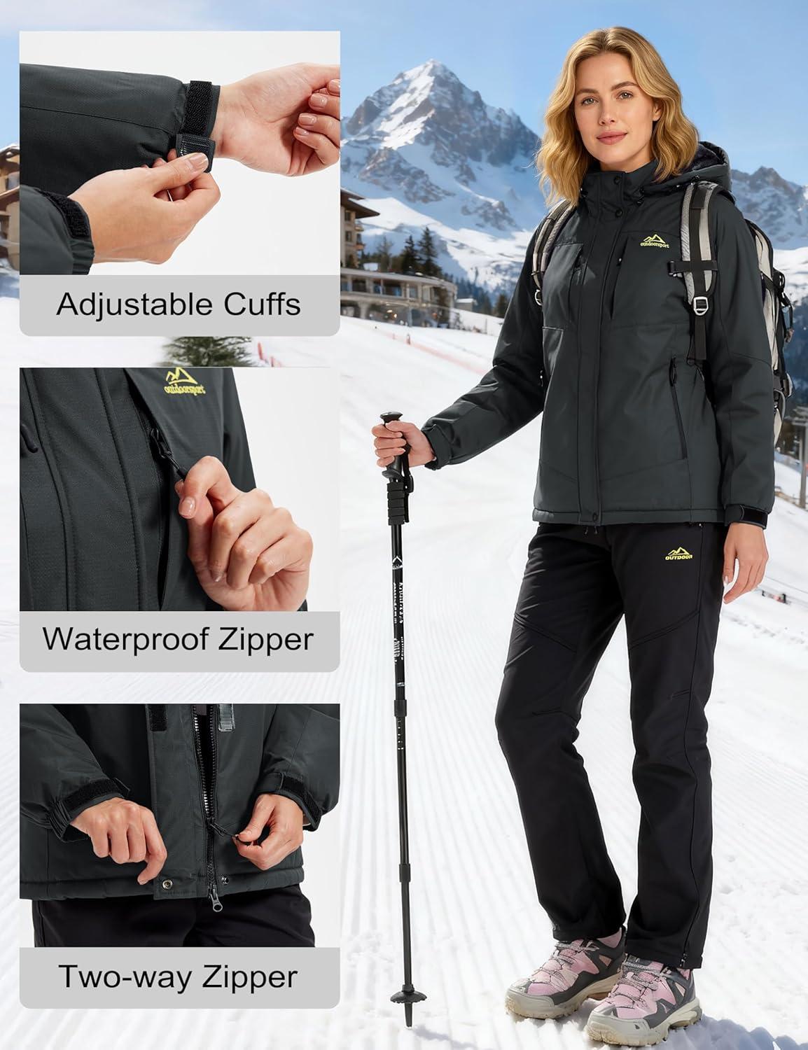 imageMAGCOMSEN Womens Ski Jacket Snow Winter Coat Waterproof Insulated Warm Fleece Thermal Skiing Jacket Windproof RaincoatCarbongrey