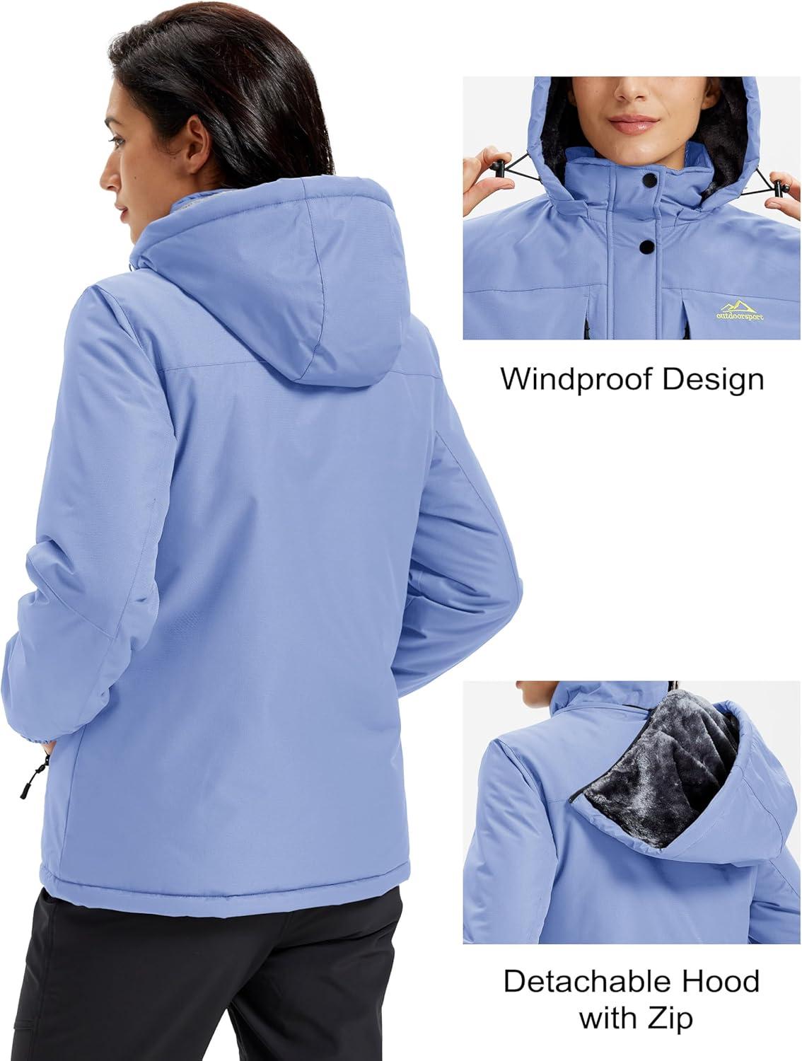 imageMAGCOMSEN Womens Ski Jacket Snow Winter Coat Waterproof Insulated Warm Fleece Thermal Skiing Jacket Windproof RaincoatLight Blue