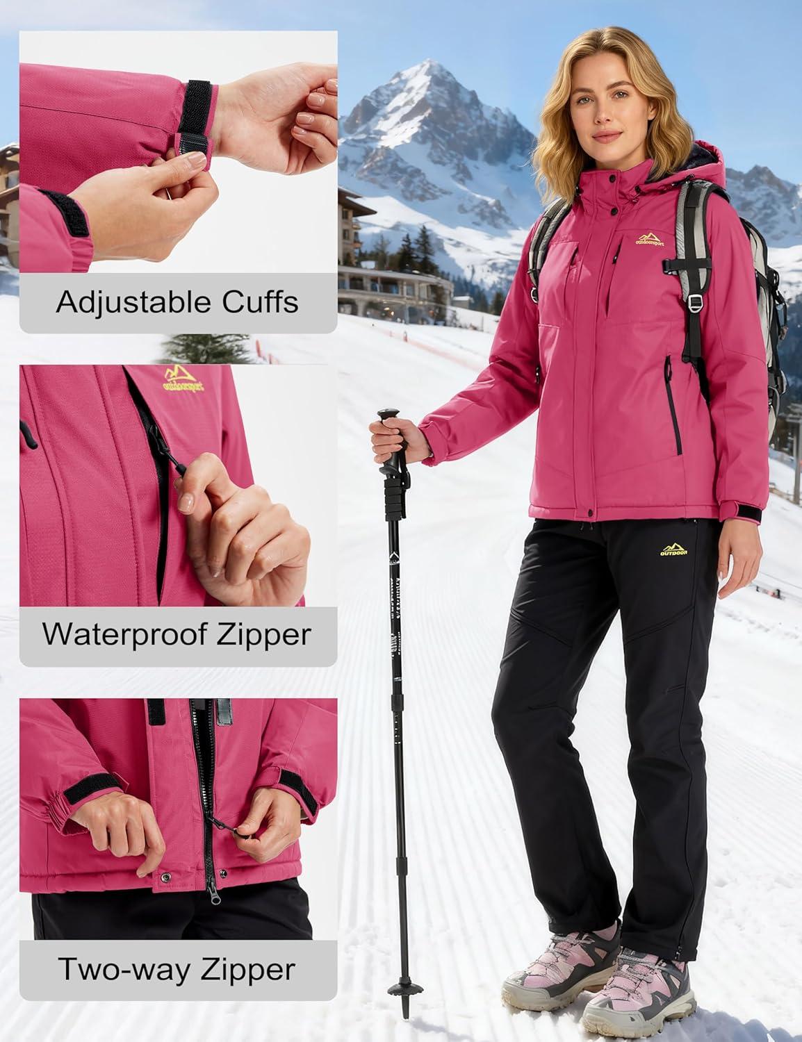 imageMAGCOMSEN Womens Ski Jacket Snow Winter Coat Waterproof Insulated Warm Fleece Thermal Skiing Jacket Windproof RaincoatRosered