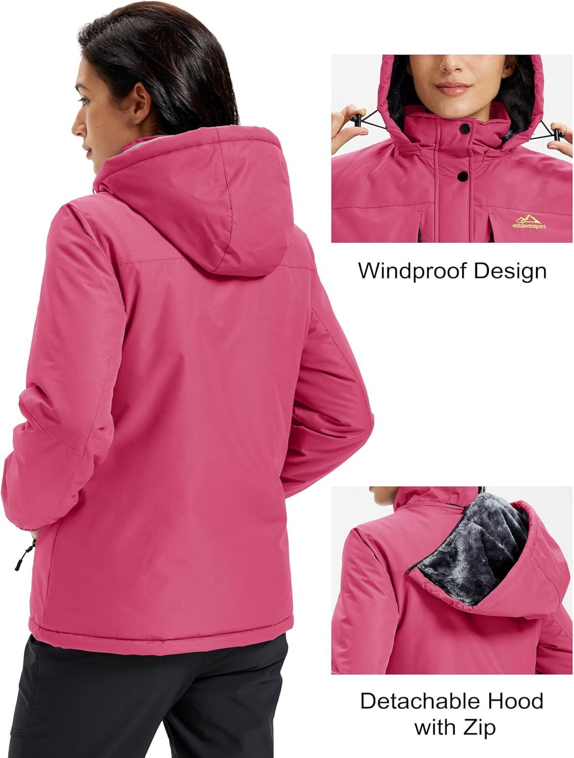 imageMAGCOMSEN Womens Ski Jacket Snow Winter Coat Waterproof Insulated Warm Fleece Thermal Skiing Jacket Windproof RaincoatRosered