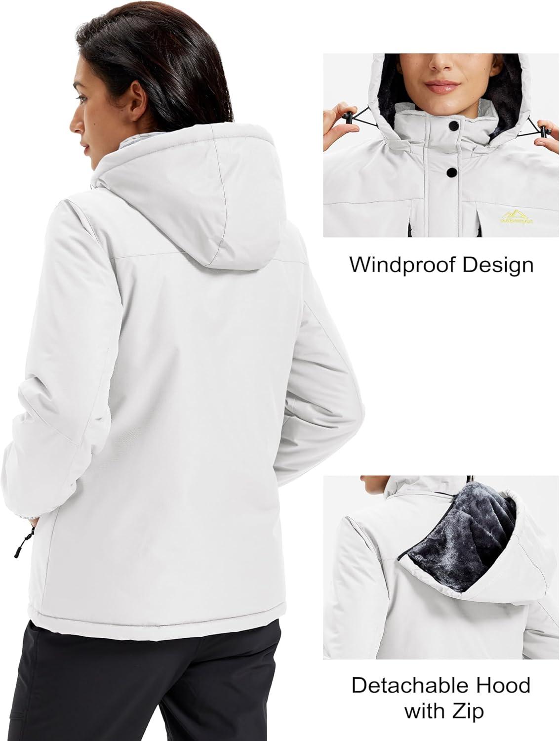 imageMAGCOMSEN Womens Ski Jacket Snow Winter Coat Waterproof Insulated Warm Fleece Thermal Skiing Jacket Windproof RaincoatWhite