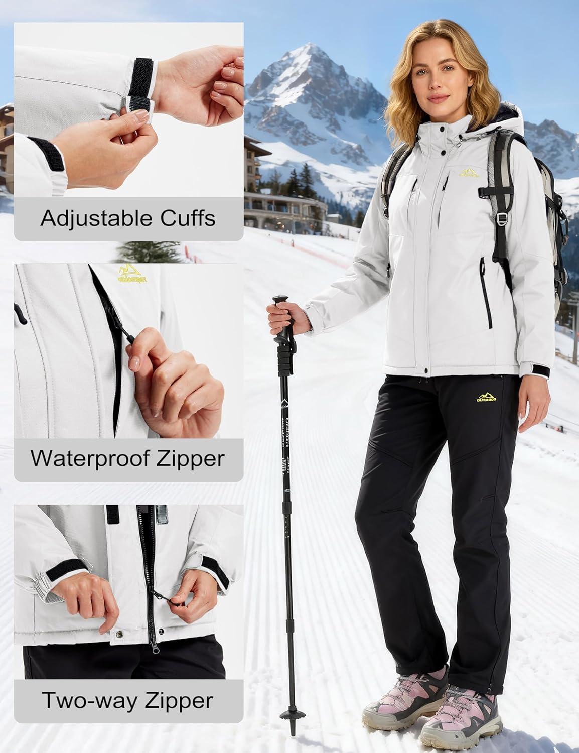 imageMAGCOMSEN Womens Ski Jacket Snow Winter Coat Waterproof Insulated Warm Fleece Thermal Skiing Jacket Windproof RaincoatWhite