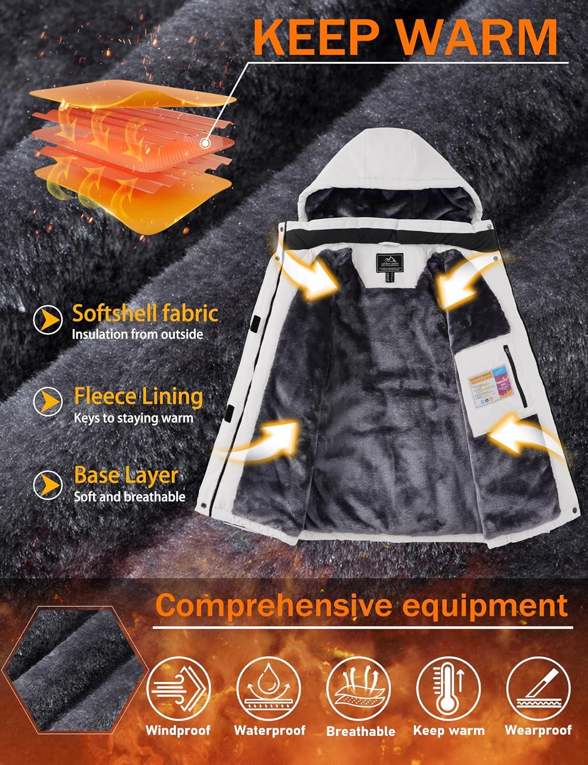 imageMAGCOMSEN Womens Ski Jacket Snow Winter Coat Waterproof Insulated Warm Fleece Thermal Skiing Jacket Windproof RaincoatWhite