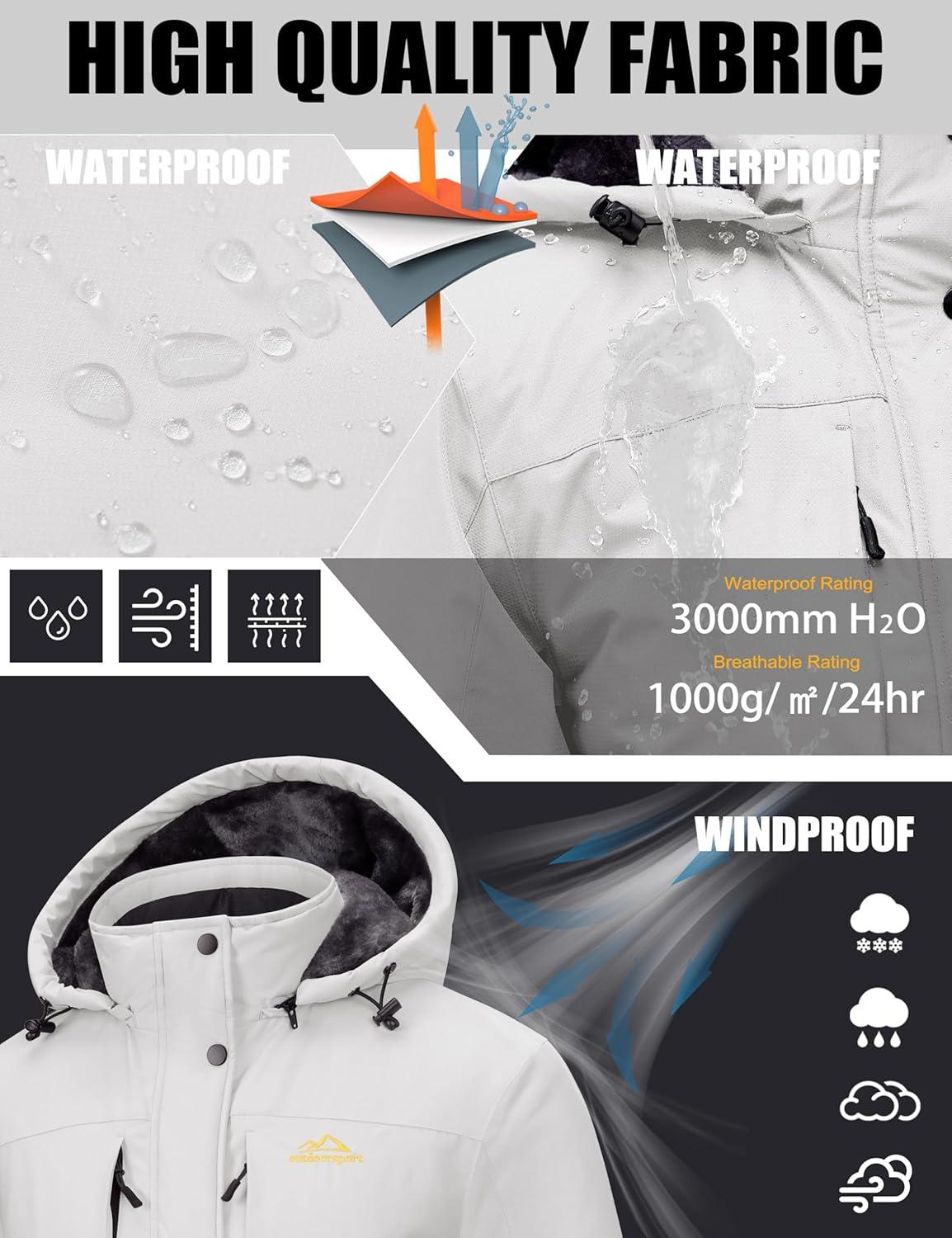 imageMAGCOMSEN Womens Ski Jacket Snow Winter Coat Waterproof Insulated Warm Fleece Thermal Skiing Jacket Windproof RaincoatWhite