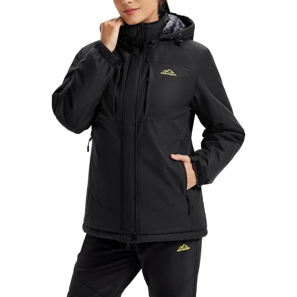 imageMAGCOMSEN Womens Ski Jacket Snow Winter Coat Waterproof Insulated Warm Fleece Thermal Skiing Jacket Windproof RaincoatBlack